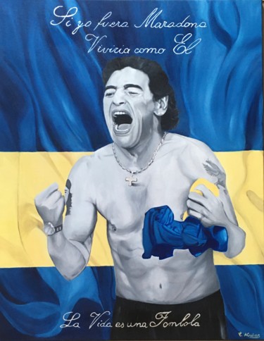 Pintura titulada "Diego Maradona" por Céline Aguilar, Obra de arte original, Oleo Montado en Bastidor de camilla de madera
