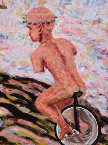 Painting titled "Cyclist" by Jack Albert Elliott, Original Artwork, Acrylic