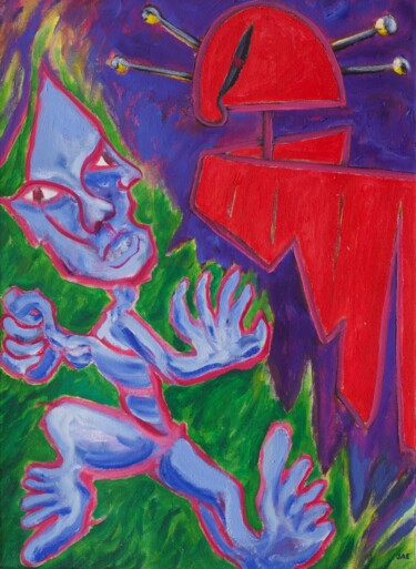 Pintura intitulada "Run Blue Guy Run" por Jack Albert Elliott, Obras de arte originais, Acrílico