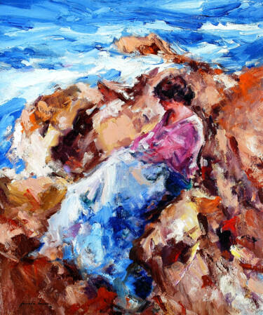"En las rocas" Peinture intitulée ""En las rocas"" par J. Antonio Pineda Bueno, Œuvre d'art originale, Huile Monté sur Châssis