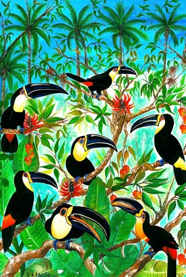 Pintura intitulada "tucanos.jpg" por J.Araujo, Obras de arte originais
