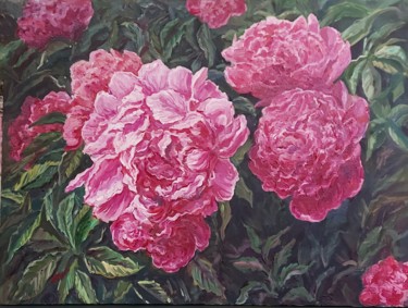 Painting titled "Oil painting Peony…" by Iuliia Muraveinikova, Original Artwork, Oil