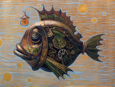 Schilderij getiteld "The fish of my drea…" door Iuliia Muraveinikova, Origineel Kunstwerk, Olie