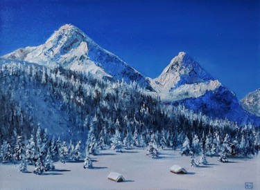 Painting titled "Oil painting winter…" by Iuliia Muraveinikova, Original Artwork, Oil Mounted on Wood Stretcher frame