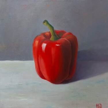 Pittura intitolato "Red pepper still li…" da Iuliia Muraveinikova, Opera d'arte originale, Olio Montato su Telaio per barell…