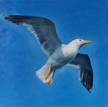 Painting titled "Oil painting seagul…" by Iuliia Muraveinikova, Original Artwork, Oil Mounted on Wood Stretcher frame