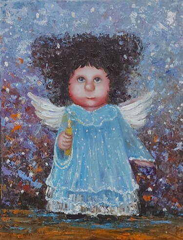 Painting titled "Oil painting cute a…" by Iuliia Muraveinikova, Original Artwork, Oil Mounted on Wood Stretcher frame