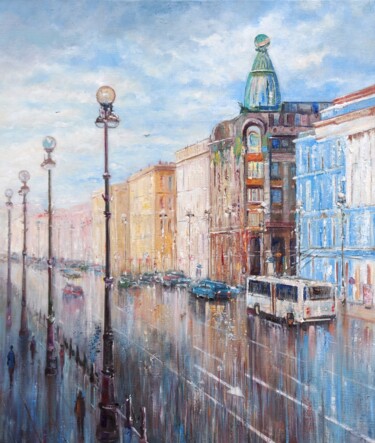 Картина под названием "Oil painting citysc…" - Юлия Муравейникова, Подлинное произведение искусства, Масло Установлен на Дер…