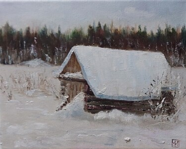 Painting titled "Landscape russian w…" by Iuliia Muraveinikova, Original Artwork, Oil Mounted on Wood Stretcher frame