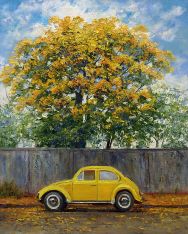 Картина под названием "Oil painting yellow…" - Юлия Муравейникова, Подлинное произведение искусства, Масло Установлен на Дер…