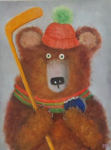 Painting titled "Oil painting cute b…" by Iuliia Muraveinikova, Original Artwork, Oil Mounted on Wood Stretcher frame