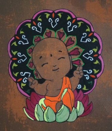 Картина под названием "Namasté" - Poussy, Подлинное произведение искусства, Акрил