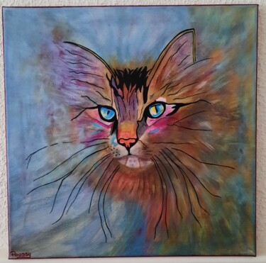 Painting titled "Feline" by Poussy, Original Artwork, Acrylic