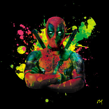 Arts numériques intitulée "DEADPOOL I" par J. Brobin, Œuvre d'art originale, Travail numérique 2D Monté sur Châssis en bois