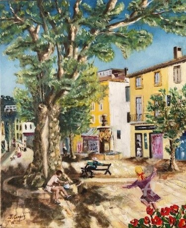 Malerei mit dem Titel "Cassis - Place de l…" von Joseph Campoy, Original-Kunstwerk, Öl