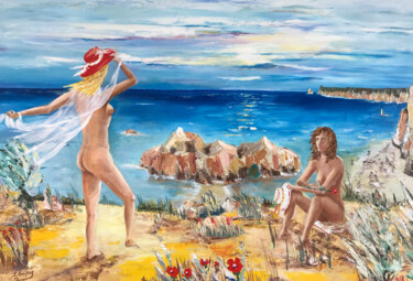 Peinture intitulée "Deux filles sur la…" par Joseph Campoy, Œuvre d'art originale, Huile