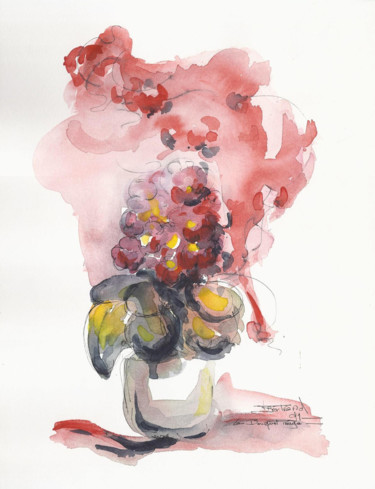 Painting titled "bouquet-rouge.jpg" by Jean-François Bertrand, Original Artwork, Watercolor