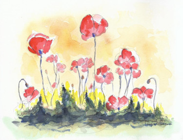 Painting titled "Coquelicots" by Jean-François Bertrand, Original Artwork, Watercolor
