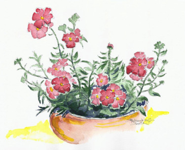 Painting titled "Coupe de Diascias" by Jean-François Bertrand, Original Artwork, Watercolor