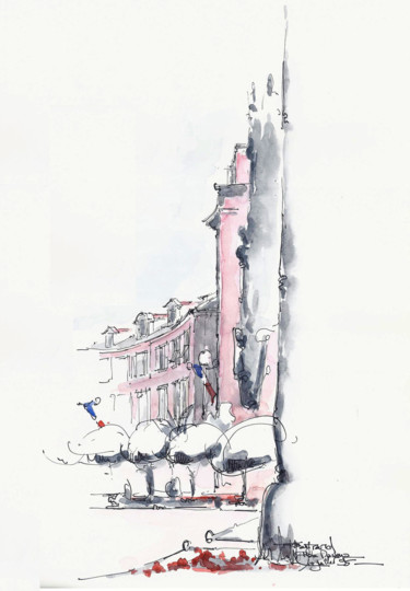 Painting titled "nice-place-massena.…" by Jean-François Bertrand, Original Artwork, Watercolor