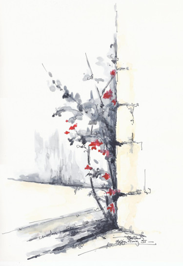 Painting titled "Roses dans le parc…" by Jean-François Bertrand, Original Artwork, Watercolor