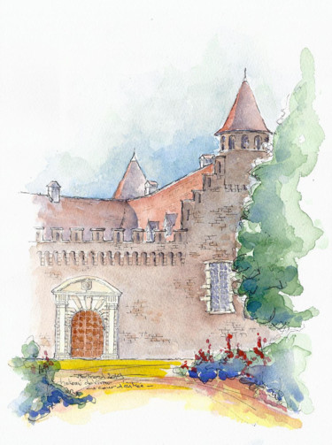 Painting titled "Entrée du chateau d…" by Jean-François Bertrand, Original Artwork, Watercolor