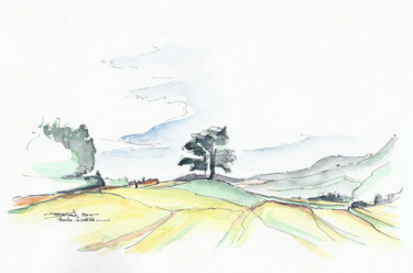 Peinture intitulée "Burcin - La colline…" par Jean-François Bertrand, Œuvre d'art originale, Aquarelle