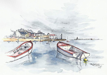 Peinture intitulée "Barques à Port-Sauz…" par Jean-François Bertrand, Œuvre d'art originale, Aquarelle