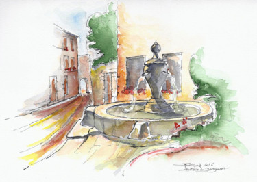 Pintura intitulada "fontaine-de-bergemo…" por Jean-François Bertrand, Obras de arte originais, Aquarela