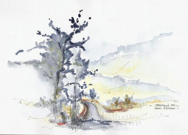 Painting titled "Chemin d'Auribeau" by Jean-François Bertrand, Original Artwork, Watercolor