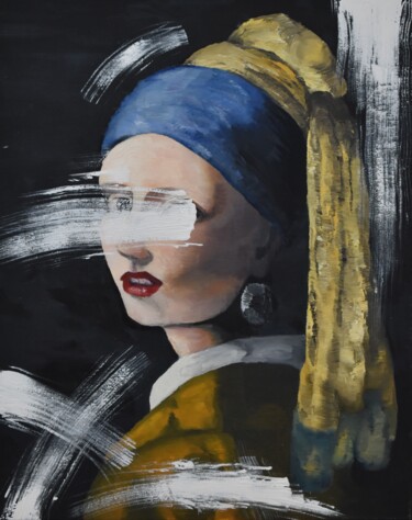 Peinture intitulée "Girl with earing" par J.Jella, Œuvre d'art originale, Huile