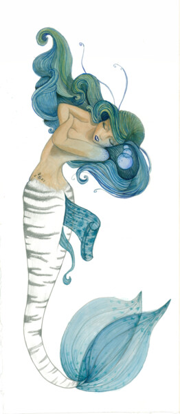 Peinture intitulée "Siréne" par J.L Glovensca, Œuvre d'art originale, Aquarelle