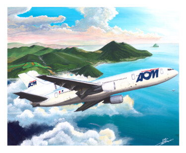 Painting titled "DC10-30 AOM Sunset…" by J.Lemki, Original Artwork, Acrylic