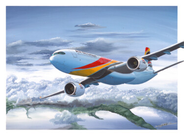 Malerei mit dem Titel "Air Belgium A330 Néo" von J.Lemki, Original-Kunstwerk, Acryl
