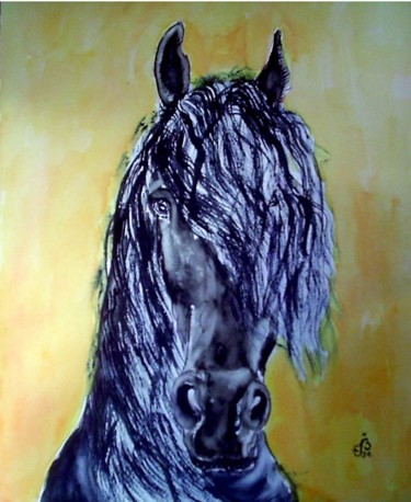 Peinture intitulée "cheval-noir.jpg" par Jm Belletou, Œuvre d'art originale