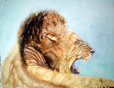 Painting titled "lion-rugissant.jpg" by Jm Belletou, Original Artwork, Watercolor