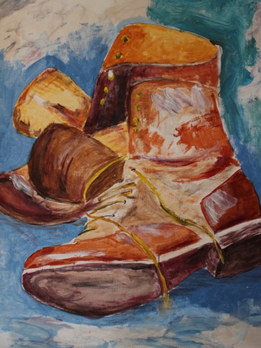 Schilderij getiteld "stilleven met schoe…" door J.M. Mondria, Origineel Kunstwerk, Acryl
