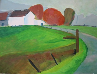 Painting titled "boerderij" by J.M. Mondria, Original Artwork, Acrylic