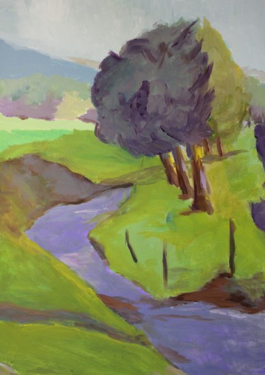 Painting titled "lieflijk landschap" by J.M. Mondria, Original Artwork, Airbrush