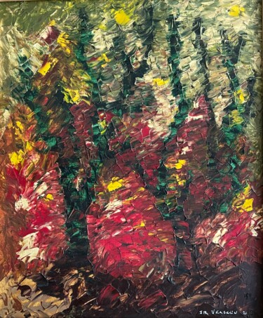 Painting titled "Buisson ardent" by J-Ph Verselin, Original Artwork, Oil Mounted on Cardboard