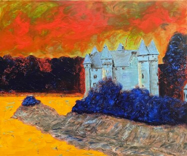 Painting titled "Le château de Val (…" by J-Ph Verselin, Original Artwork, Oil Mounted on Wood Stretcher frame