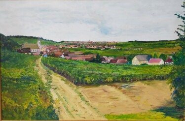 Painting titled "Paysage d'Alsace" by J-Ph Verselin, Original Artwork, Oil Mounted on Wood Stretcher frame