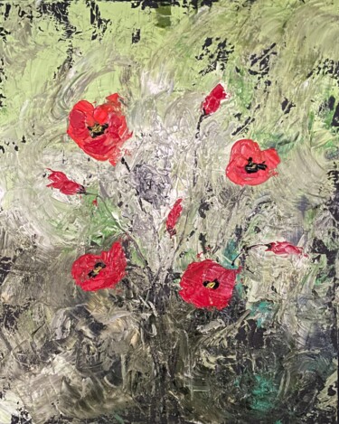 Painting titled "Coquelicots" by J-Ph Verselin, Original Artwork, Oil Mounted on Wood Stretcher frame