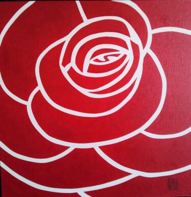 Peinture intitulée ""Ma rose pour Sylvi…" par Jacques Pinceloup, Œuvre d'art originale, Acrylique Monté sur Carton