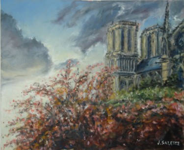 Peinture intitulée "Notre Dame de PARIS" par Julien Salette, Œuvre d'art originale, Huile Monté sur Châssis en bois