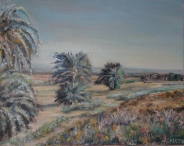 Painting titled "Paysage de Tunisie" by Julien Salette, Original Artwork, Oil Mounted on Wood Stretcher frame