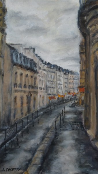 Peinture intitulée "La rue Saint André…" par Julien Salette, Œuvre d'art originale, Huile Monté sur Châssis en bois