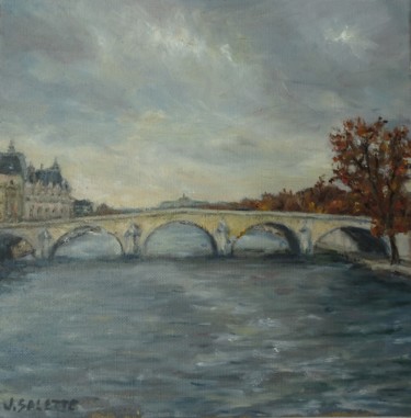 Ζωγραφική με τίτλο "Le pont royal à Par…" από Julien Salette, Αυθεντικά έργα τέχνης, Λάδι Τοποθετήθηκε στο Ξύλινο φορείο σκε…