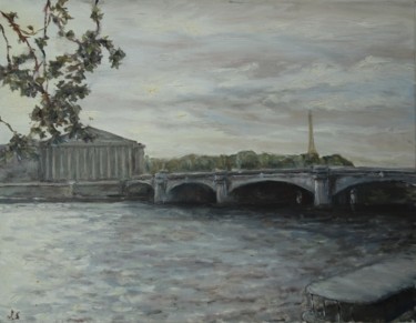 Painting titled "Le pont de la conco…" by Julien Salette, Original Artwork, Oil Mounted on Wood Stretcher frame