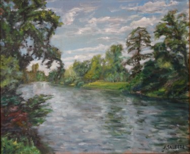 Картина под названием "Le lac supérieur du…" - Julien Salette, Подлинное произведение искусства, Масло Установлен на Деревян…